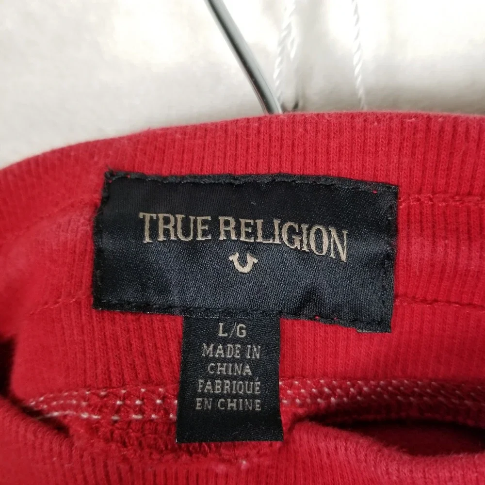 True Religion Sweat Shorts Mens Large Red Contrast Stitch Horseshoe Logo